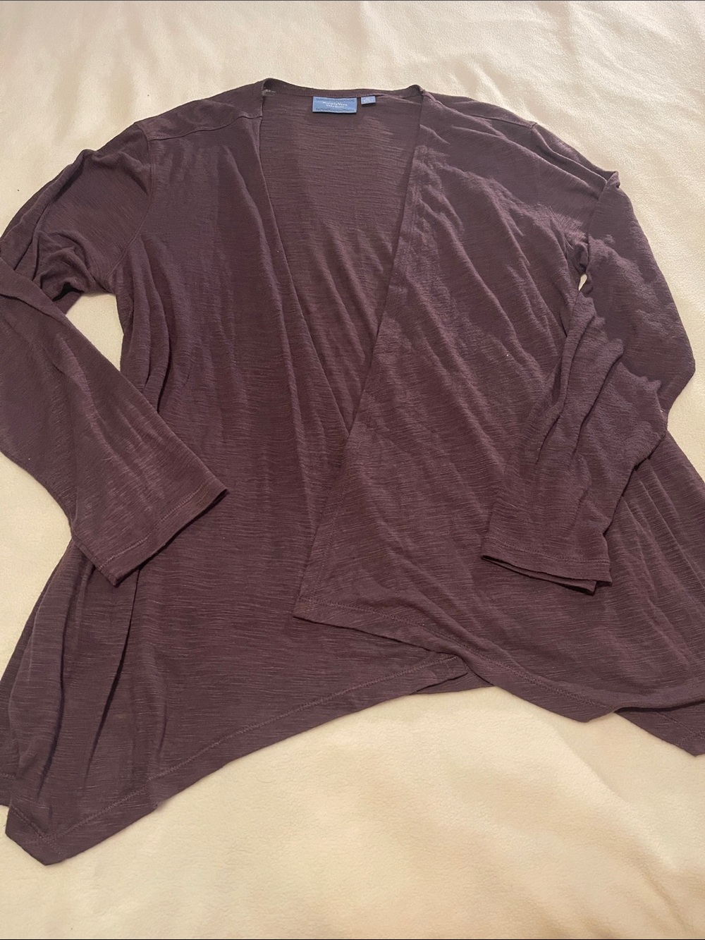 Vera Wang Plum Open-Front Draped Cardigan